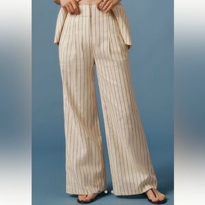 Simon Miller Beige Cream Pin Stripe Wide-Leg Pants